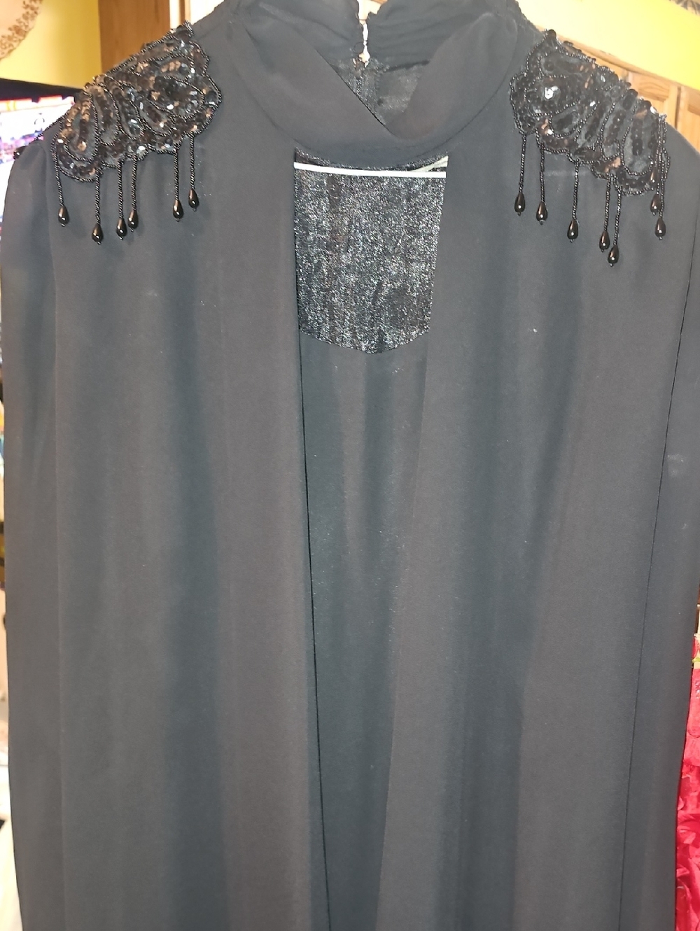 Black Women's Dress with Beaded Shoulder Detail & Attached Cape Size 20 NWOT